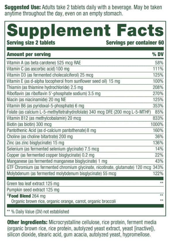 MegaFood Men's 55+ Advanced Multivitamin (Formerly Multi For Men 55+) Ingredients