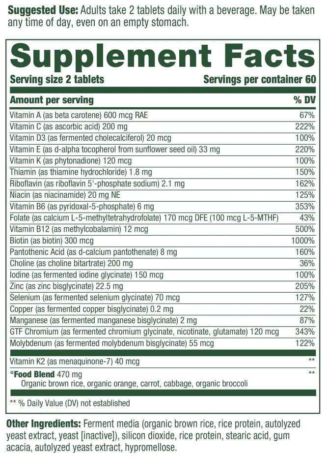 MegaFood Men's Advanced Multivitamin (Formerly Multi For Men) Ingredients