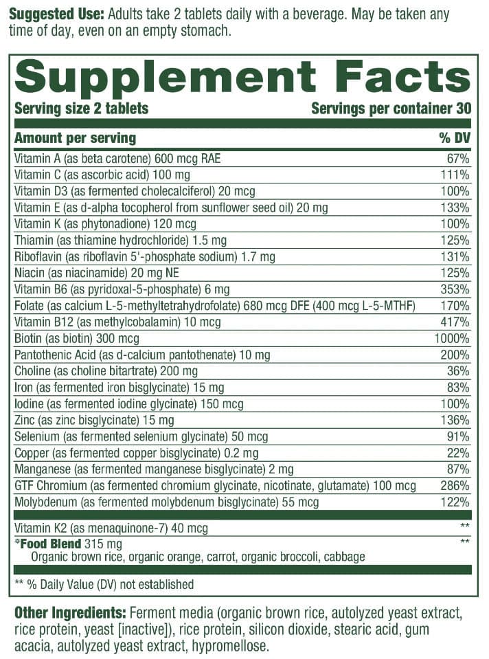 MegaFood Women's Advanced Multivitamin (Formerly Multi For Women) Ingredients
