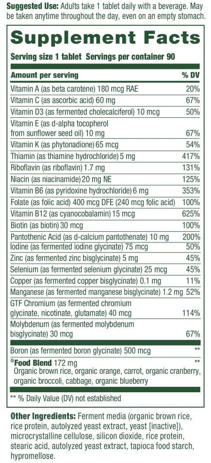 MegaFood One Daily Iron Free Multivitamin Ingredients