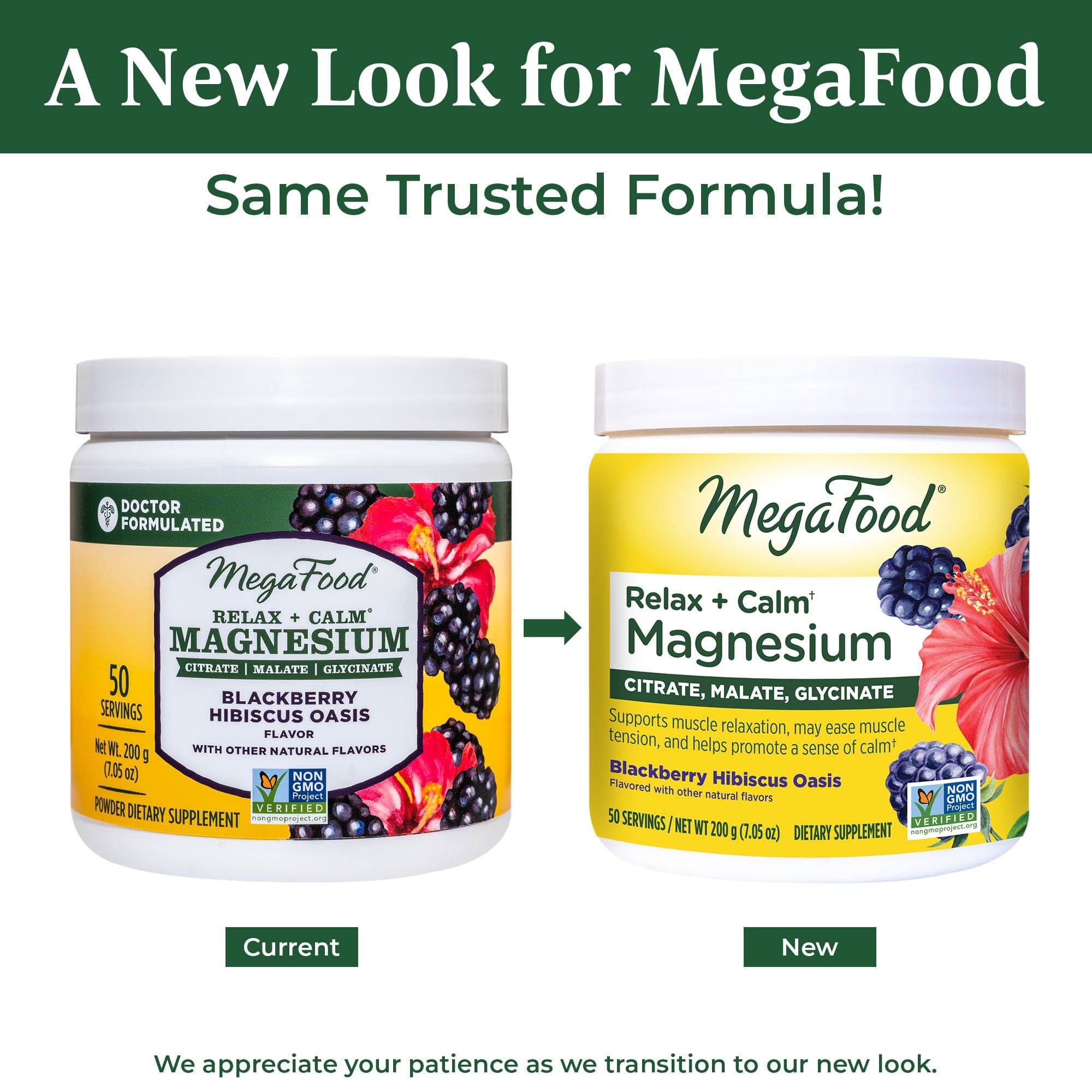MegaFood Relax + Calm Magnesium Powder - Blackberry Hibiscus Oasis Flavor New Look