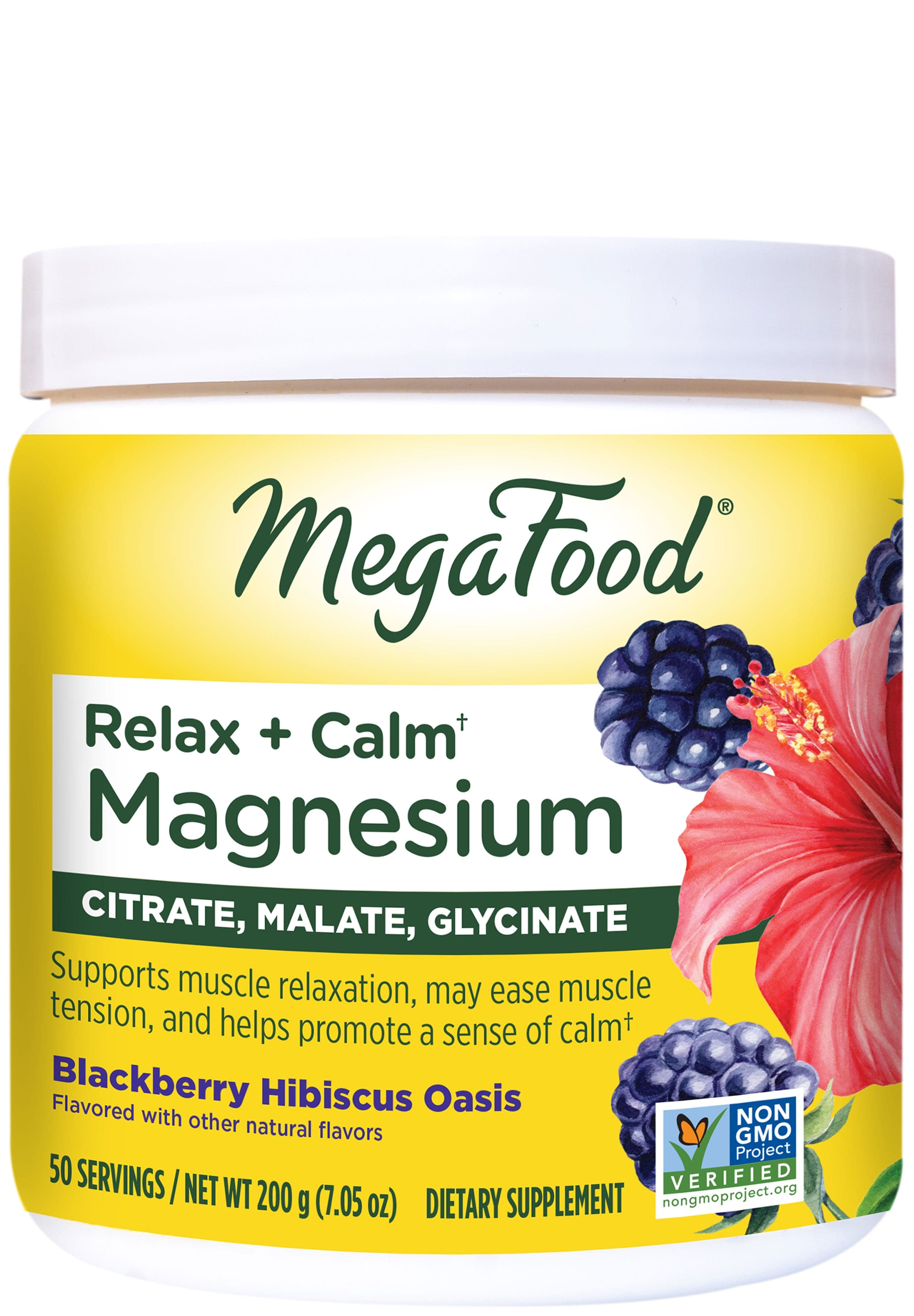 MegaFood Relax + Calm Magnesium Powder - Blackberry Hibiscus Oasis Flavor