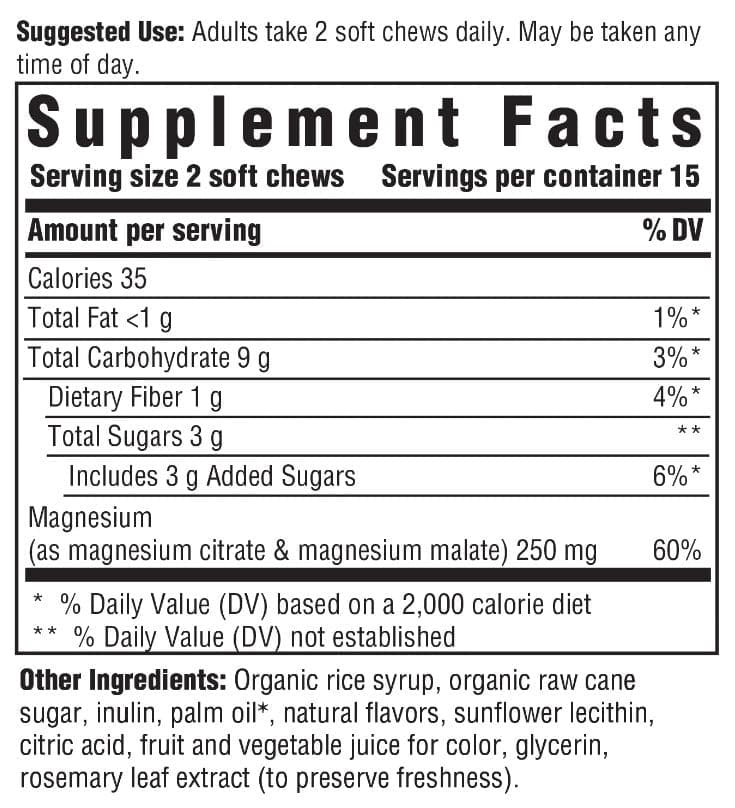 MegaFood Relax + Calm Magnesium Soft Chews - Grape Flavor Ingredients