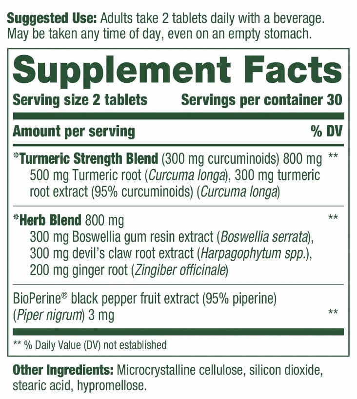 MegaFood Turmeric Curcurmin - Joint Support (Formerly Turmeric Curcumin Extra Strength - Joint) Ingredients