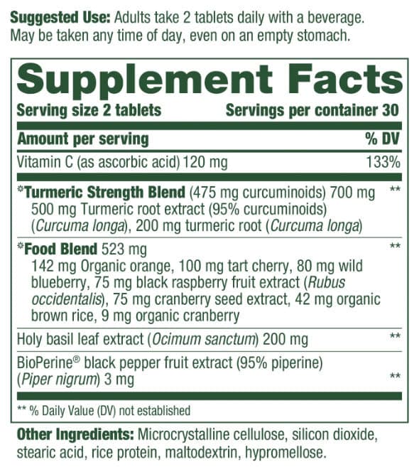 MegaFood Whole Body Turmeric Curcurmin (Formerly Turmeric Curcumin Extra Strength) Ingredients