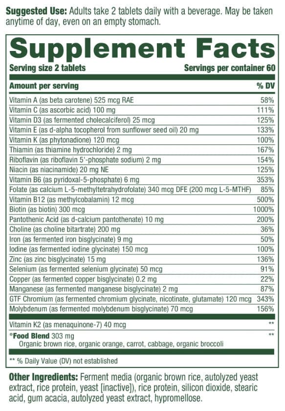 MegaFood Women's 40+ Advanced Multivitamin (Formerly Multi For Women 40+) Ingredients