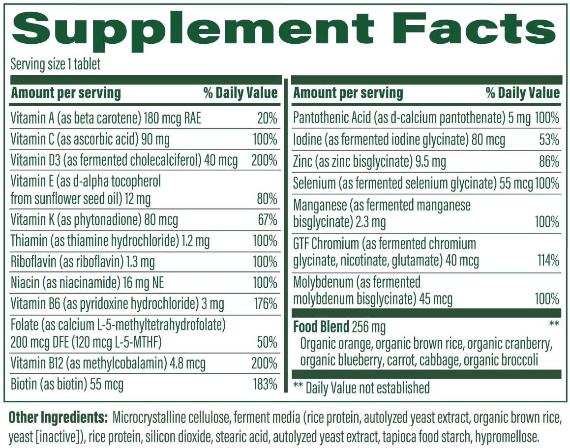 MegaFood Women's 55+ One Daily Multivitamin (Formerly Women Over 55 One Daily) Ingredients