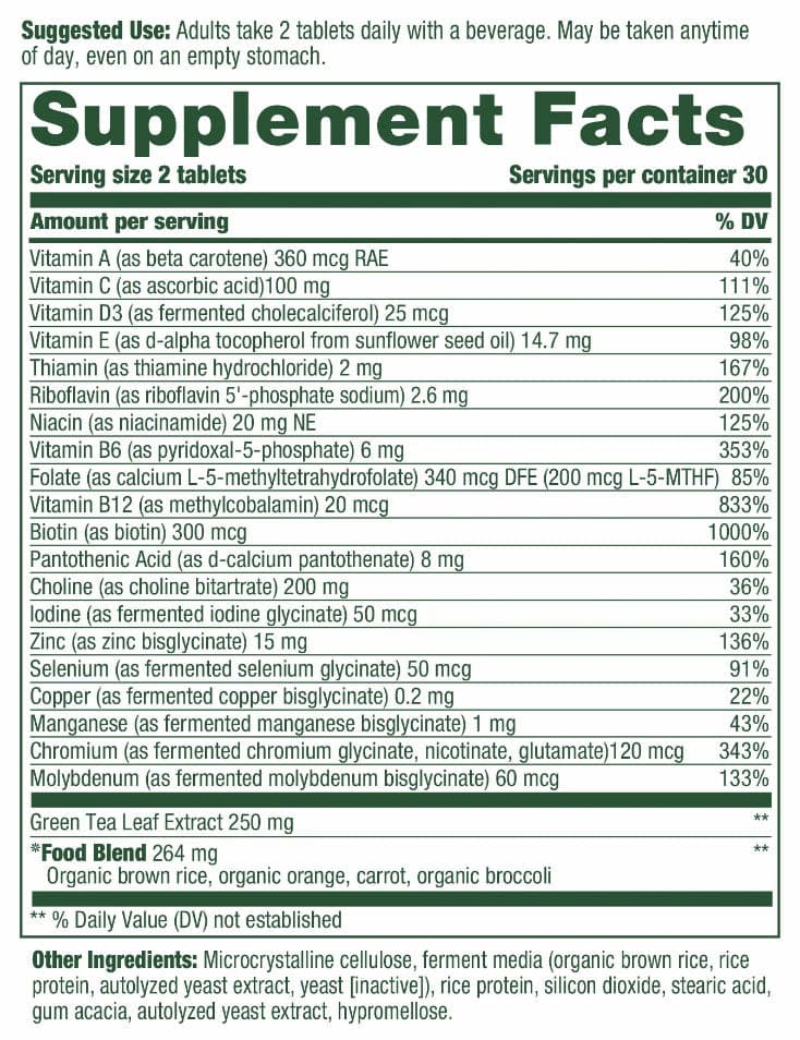 MegaFood Women's 55+ Advanced Multivitamin (Formerly Multi For Women 55+) Ingredients