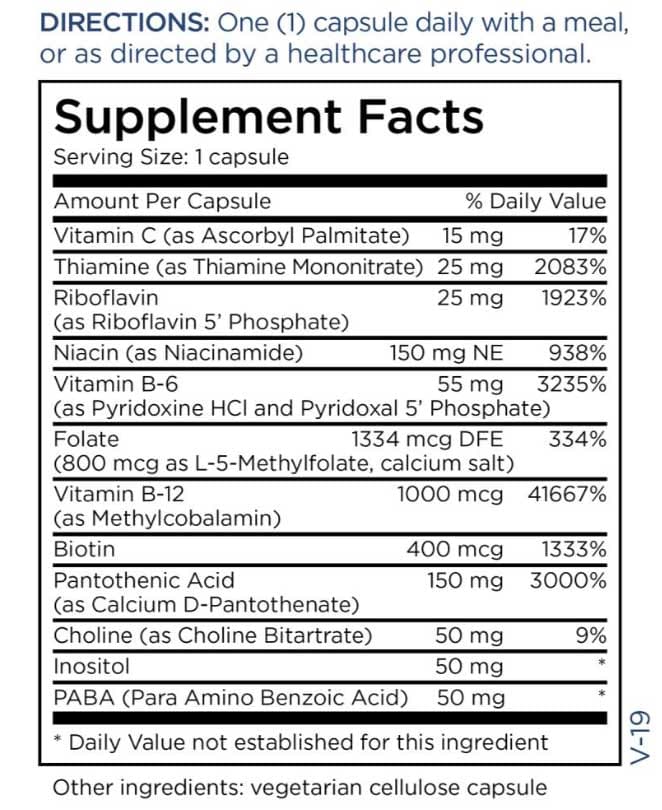 Metabolic Maintenance B-Complex Ingredients