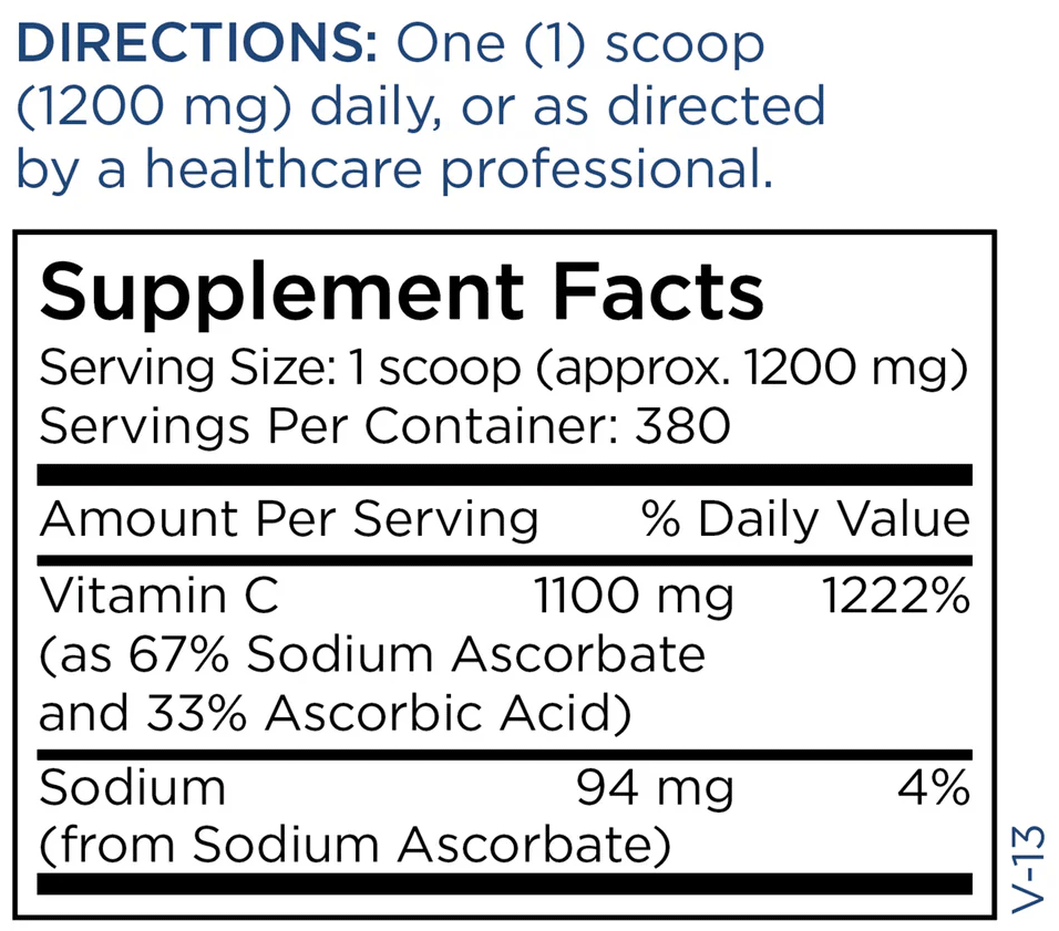 Metabolic Maintenance Vitamin C Powder (Reduced Acidity) Ingredients