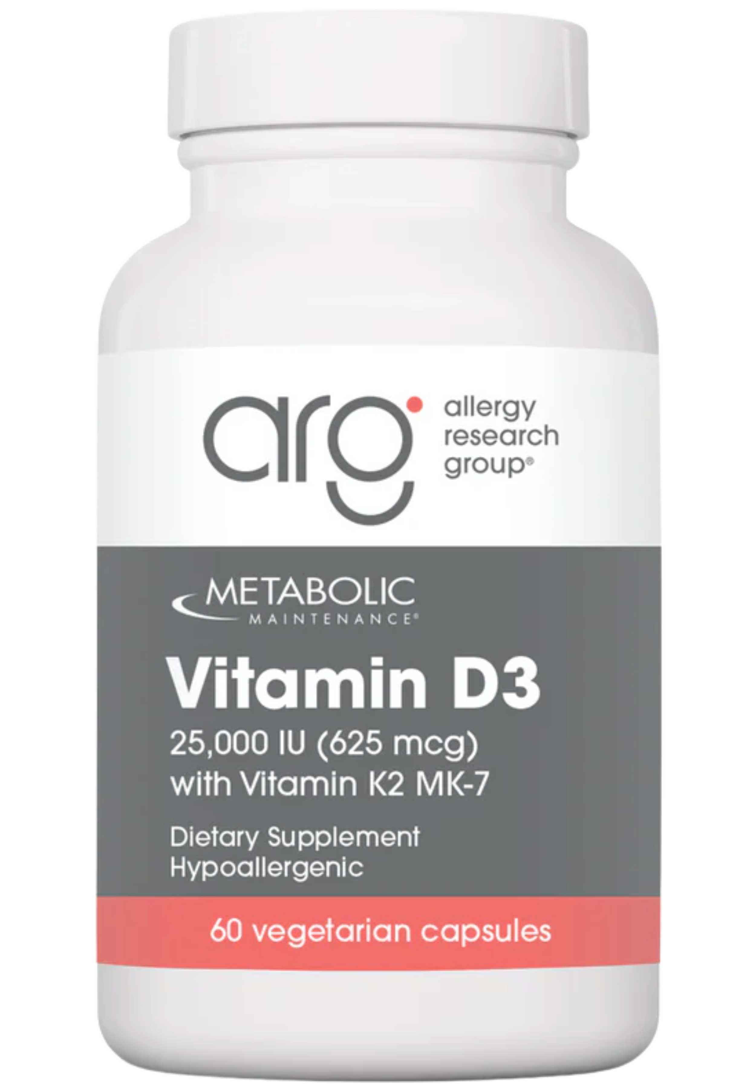 Allergy Research Group Vitamin D-3 25,000 IU with Vitamin K2 MK-7 (Formerly Metabolic Maintenance)