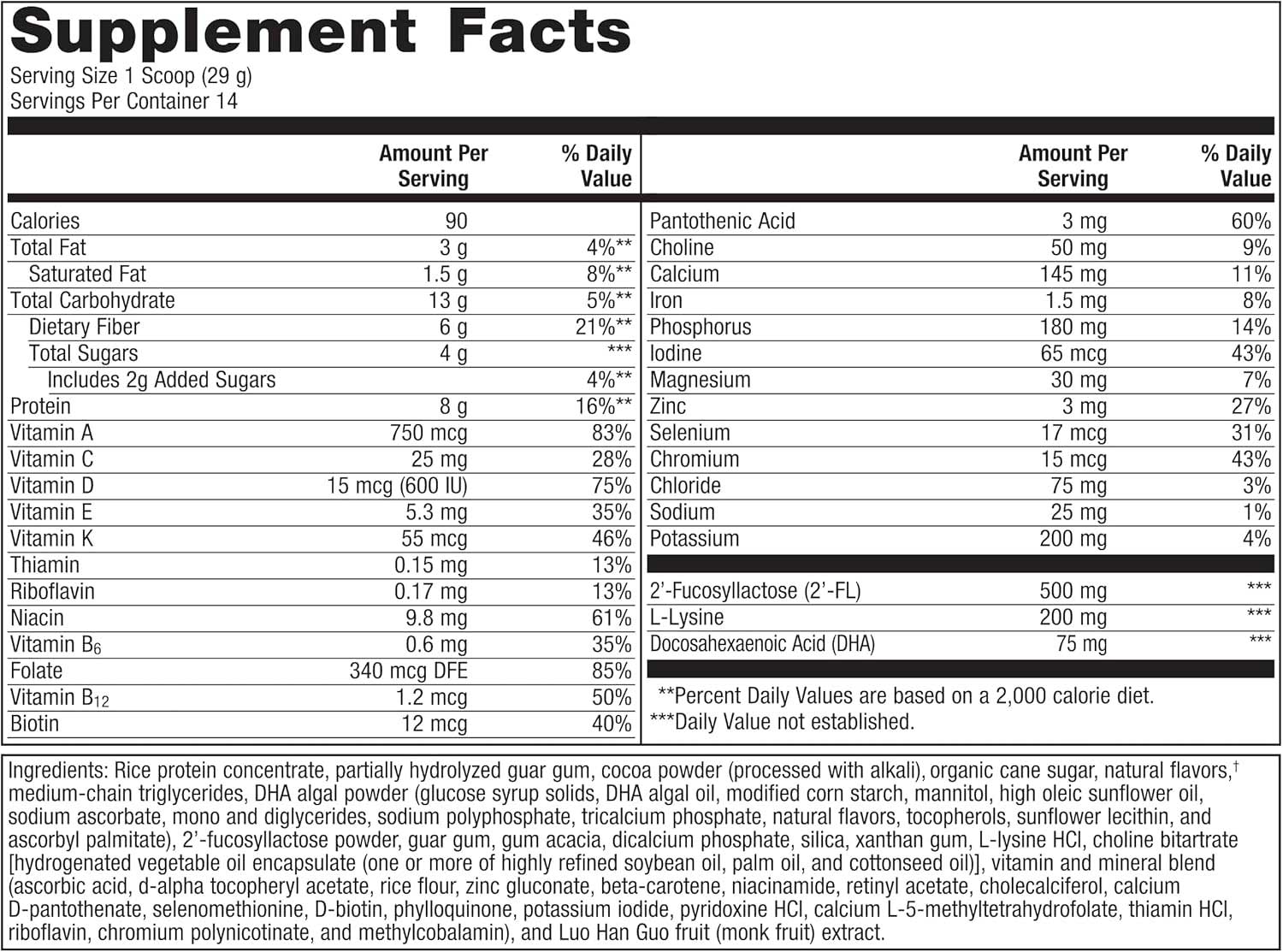 Metagenics MetaKids Nutrition Powder Ingredients