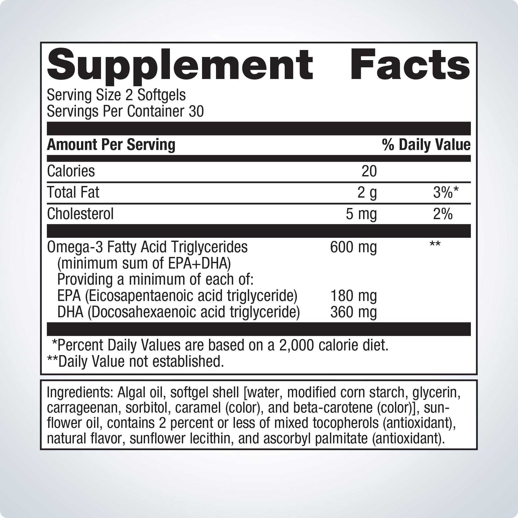 Metagenics OmegaGenics Algae Omega-3s 300 mg Ingredients