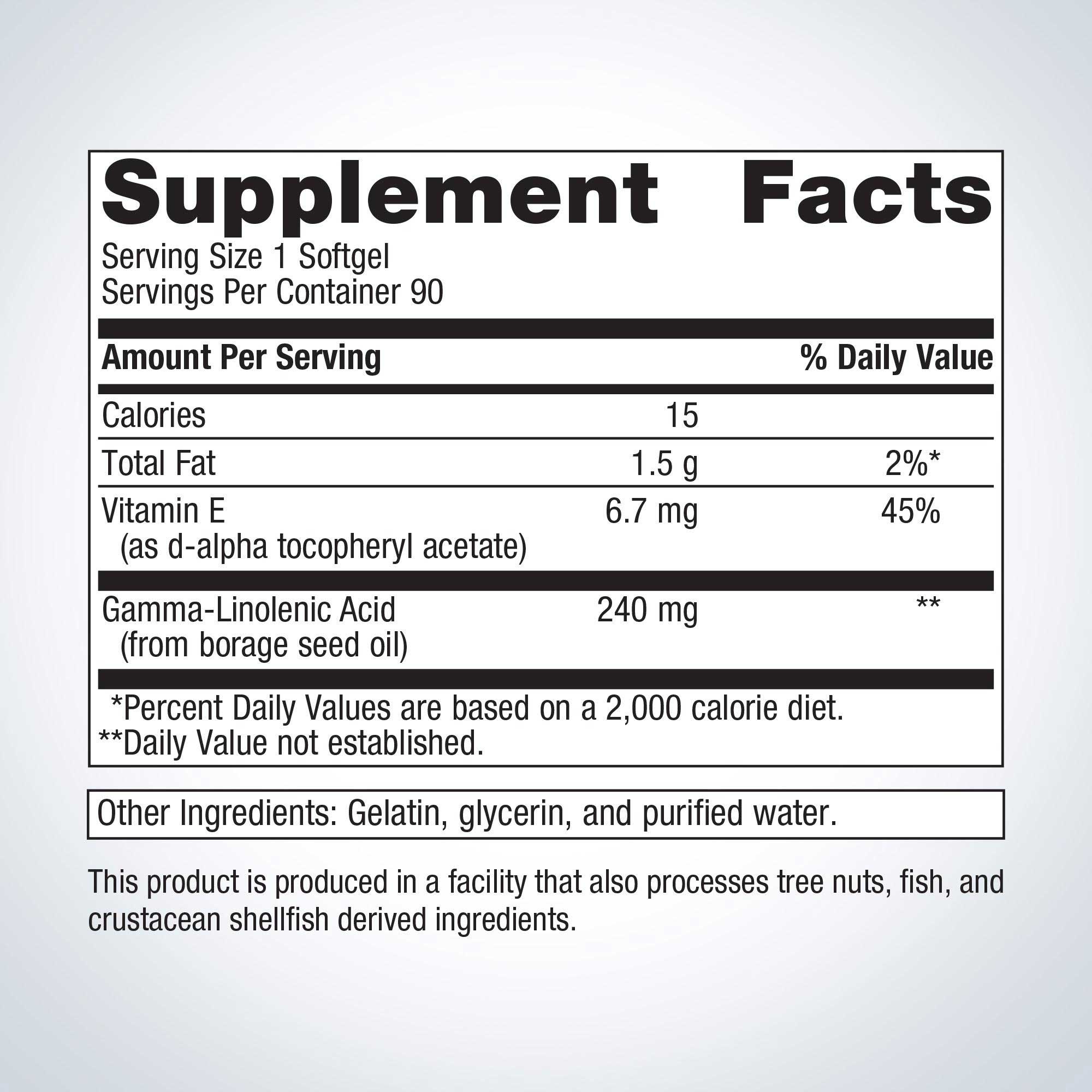 Metagenics OmegaGenics Borage Seed GLA Oil 240 mg Ingredients