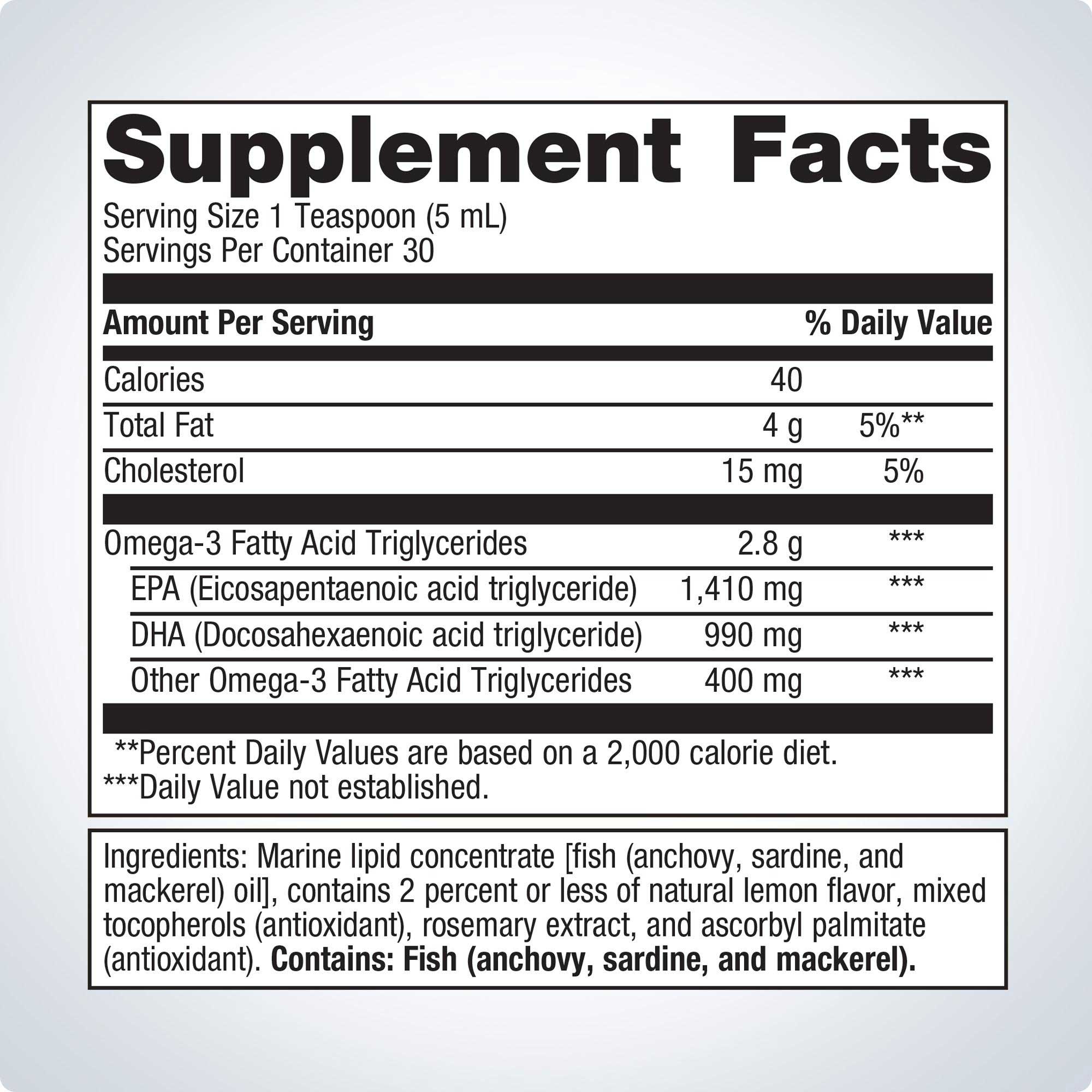Metagenics OmegaGenics Fish Oil EPA-DHA Liquid 2400 mg Ingredients