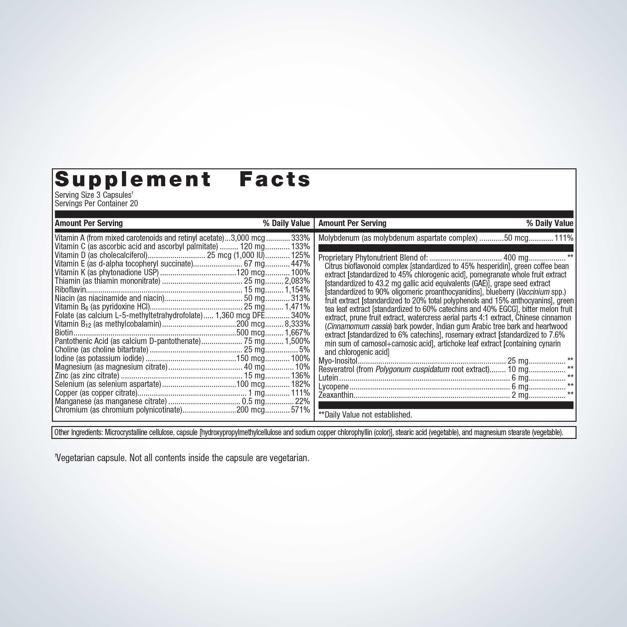 Metagenics PhytoMulti Multivitamin Capsules Ingredients