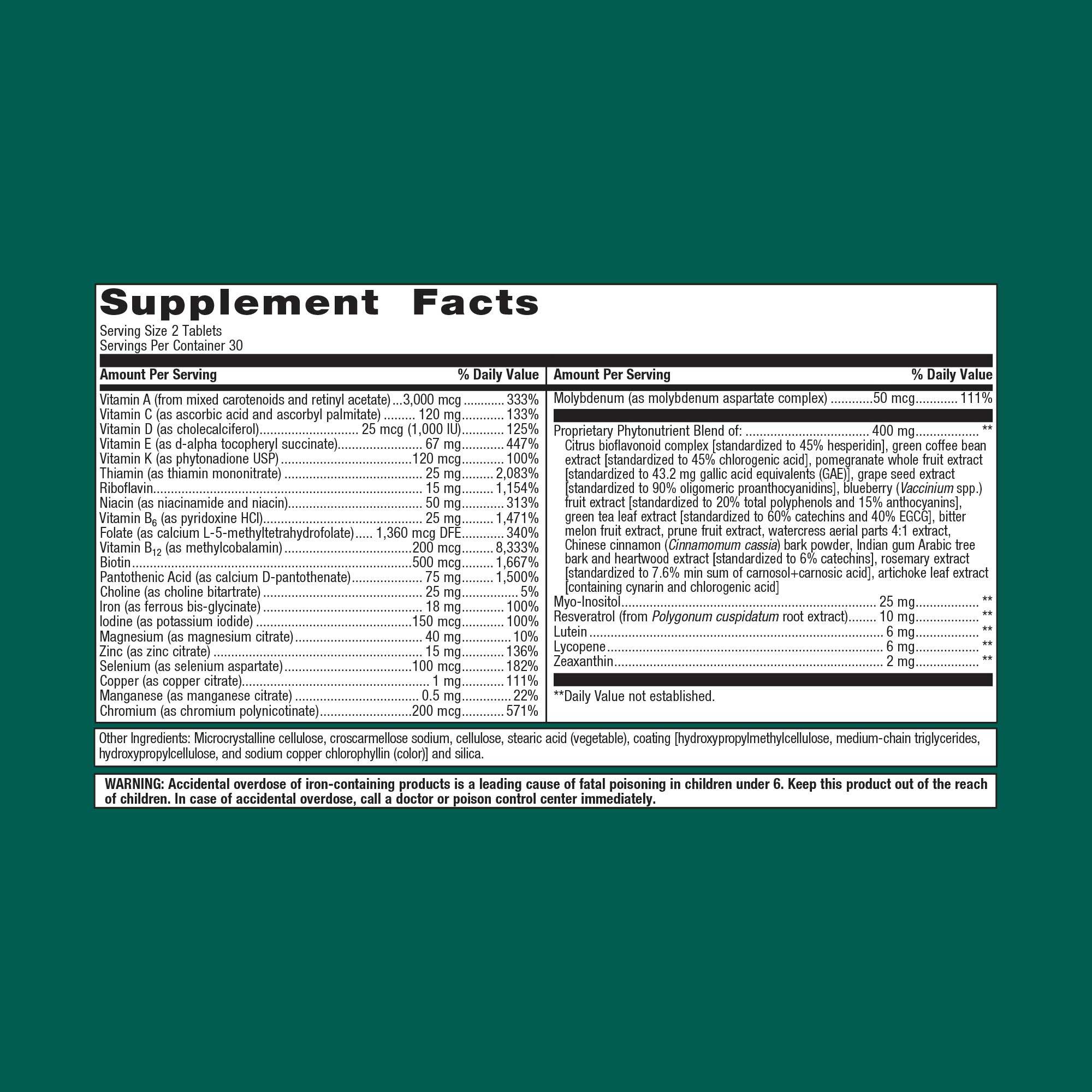 Metagenics PhytoMulti Multivitamin with Iron Ingredients