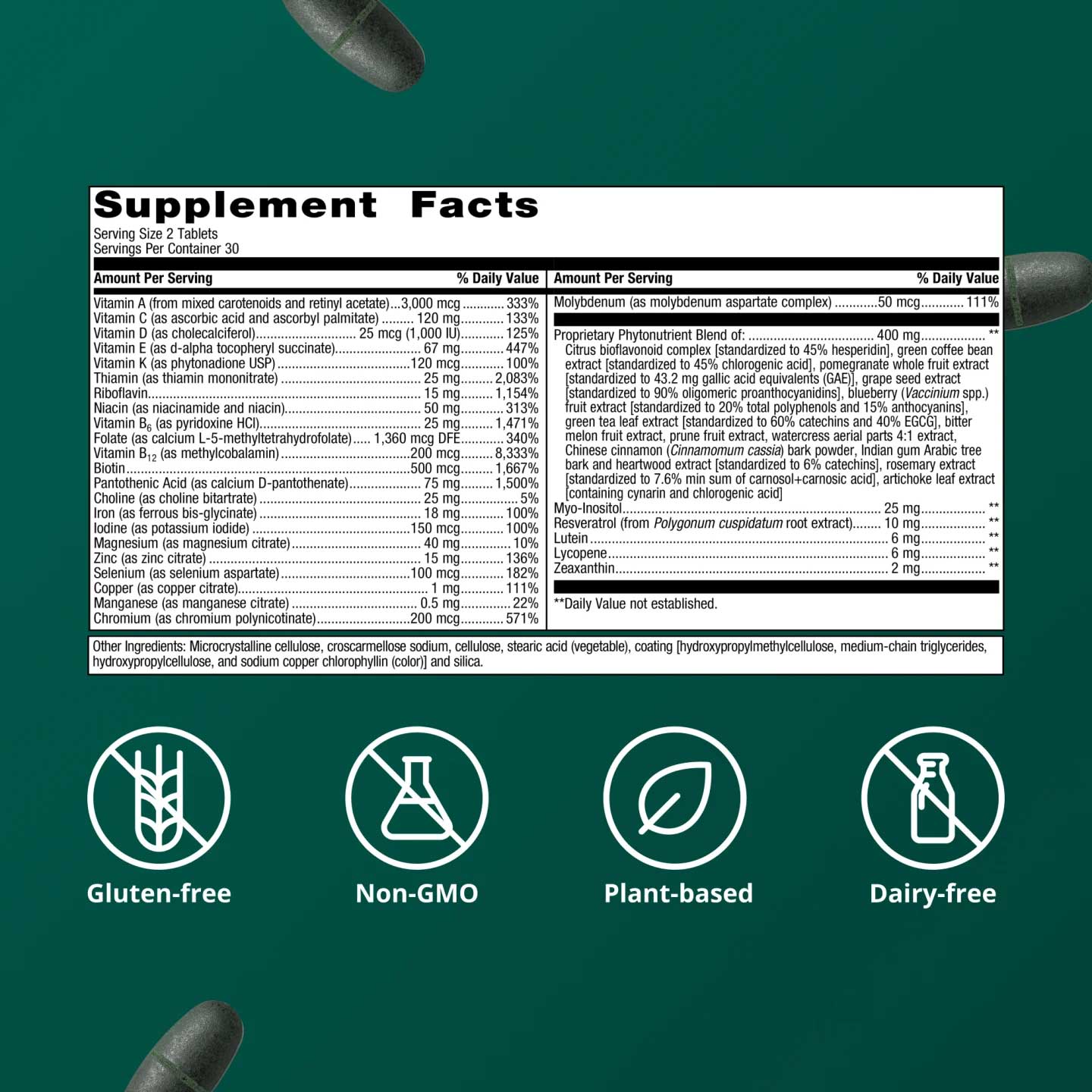 Metagenics PhytoMulti Multivitamin with Iron Ingredients