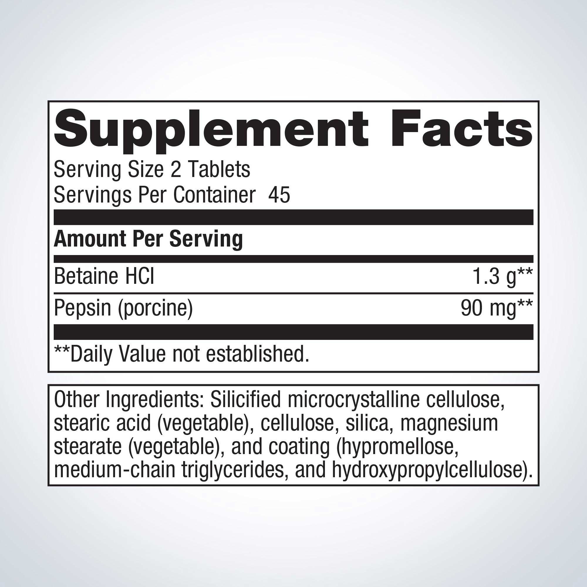 Metagenics SpectraZyme Betaine HCI + Pepsin Ingredients