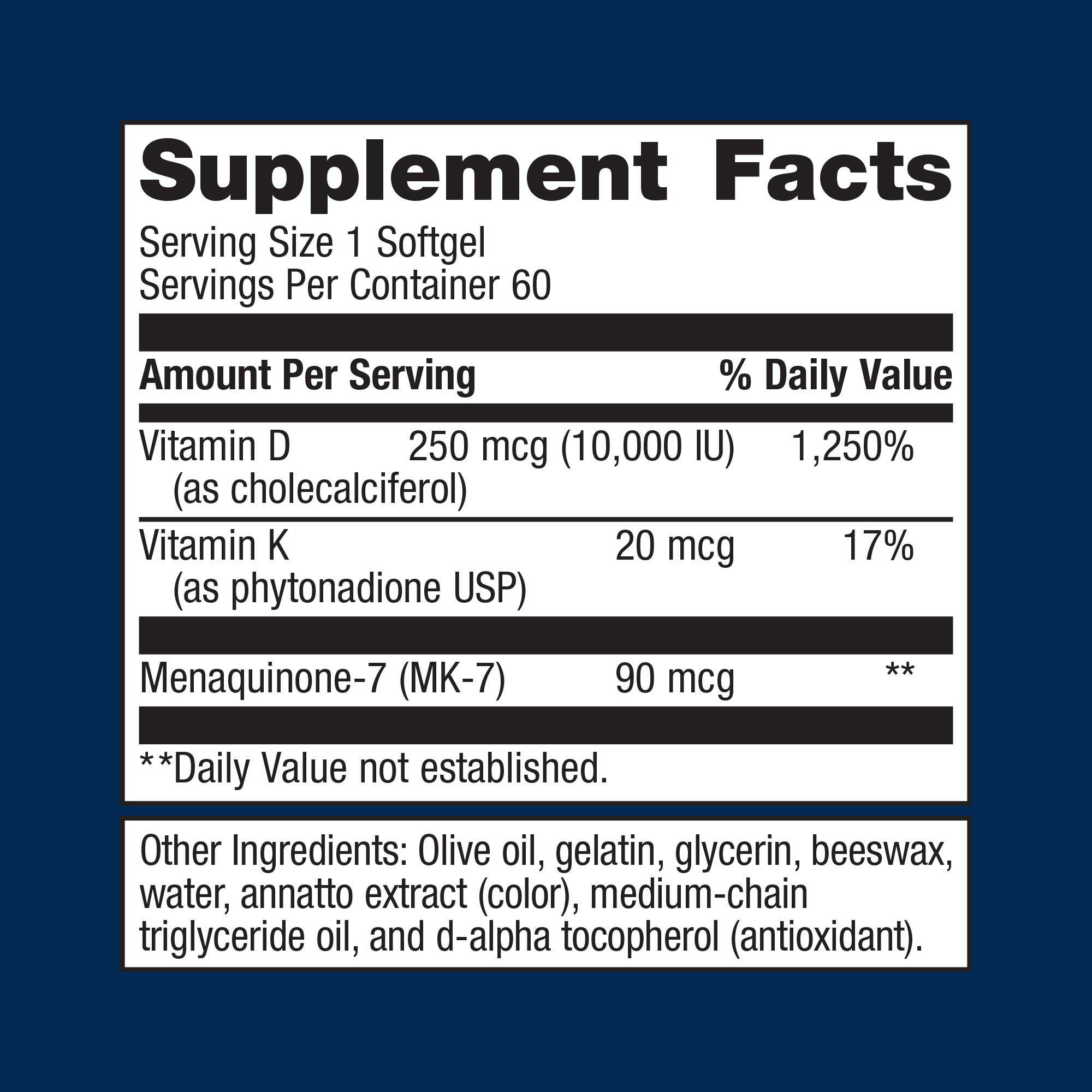 Metagenics Vitamin D3 10,000 + K Ingredients