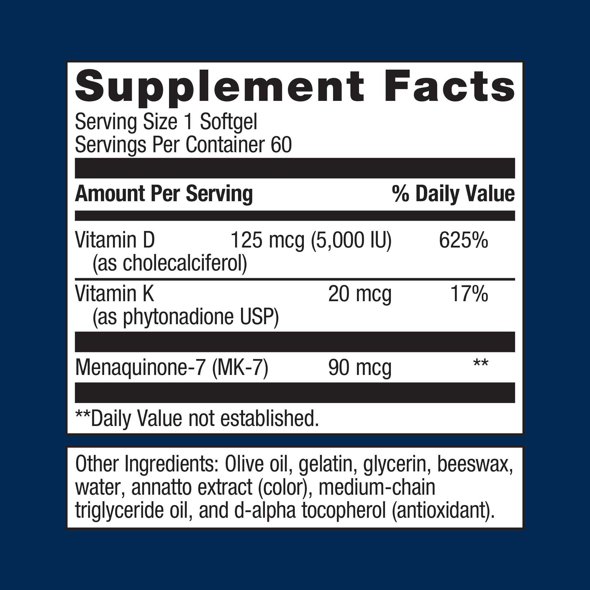 Metagenics Vitamin D3 5000 + K Ingredients
