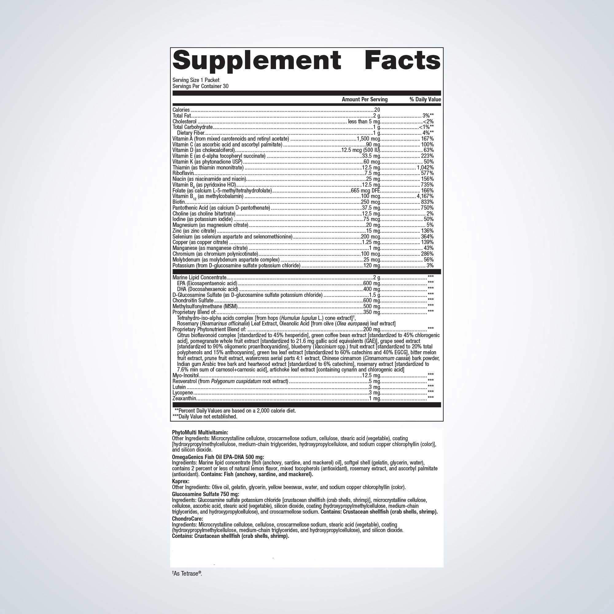 Metagenics Wellness Essentials Active Daily Packs Ingredients