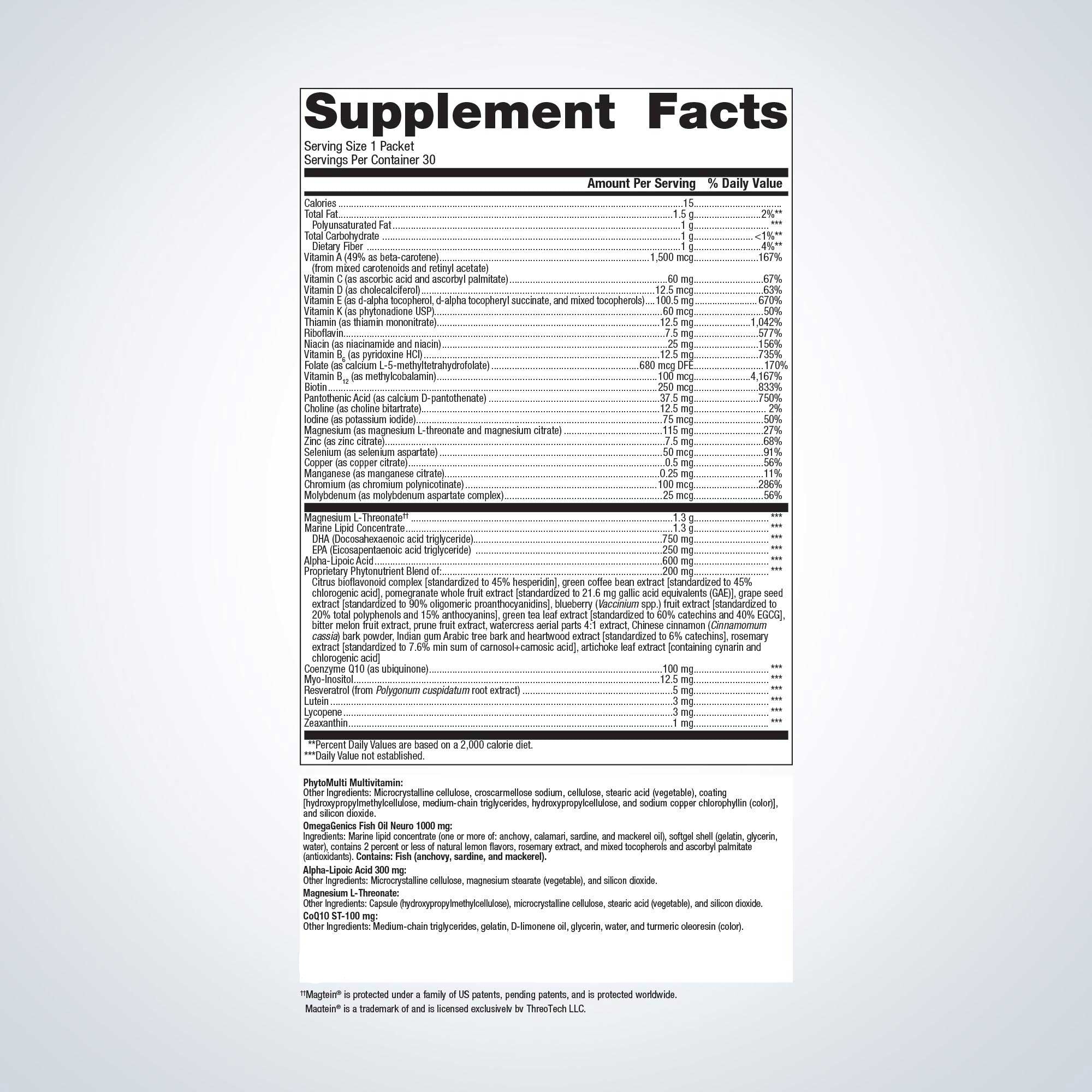 Metagenics Wellness Essentials Brain Health Daily Packs Ingredients