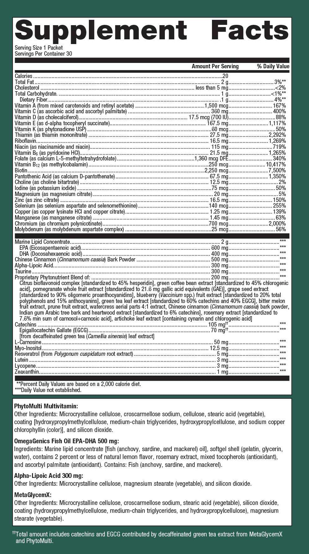 Metagenics Wellness Essentials Healthy Balance Daily Packs Ingredients