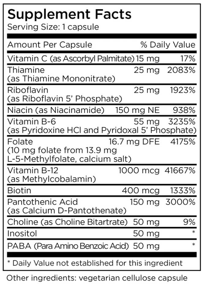 MethylPro B-Complex + L-Methylfolate 10 mg Ingredients
