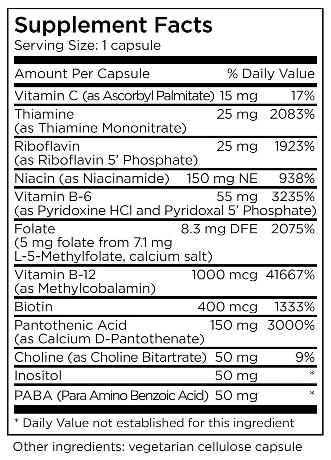 MethylPro B-Complex + L-Methylfolate 5 mg Ingredients