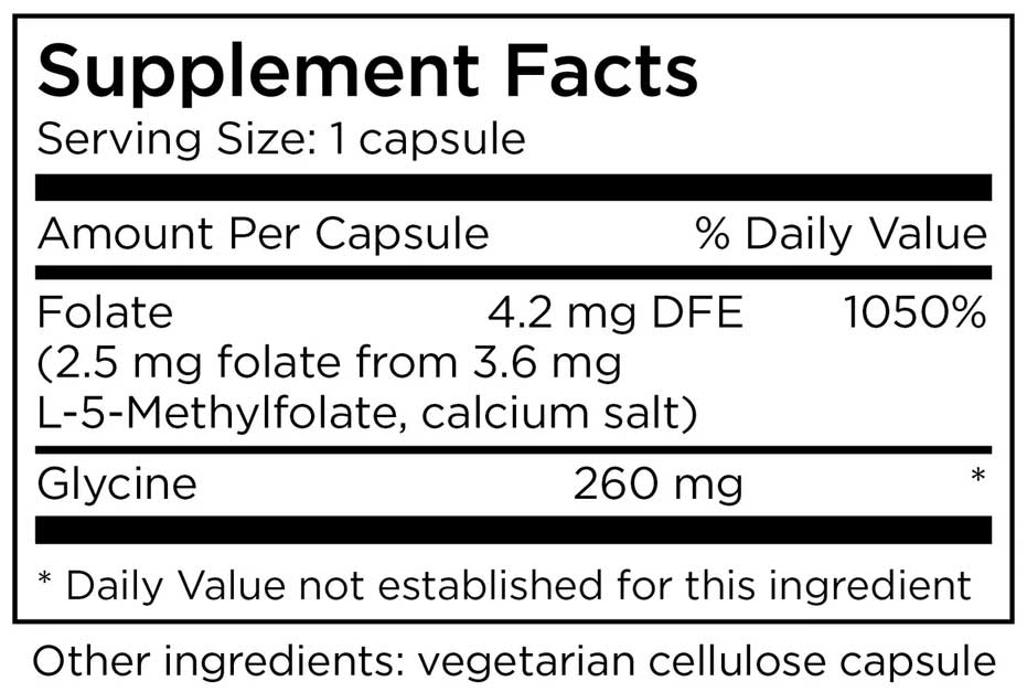 MethylPro L-Methylfolate 2.5 mg Ingredients