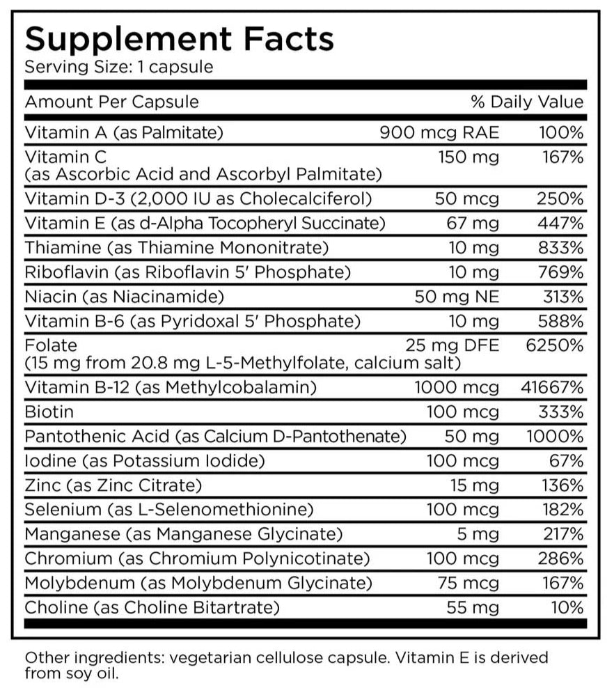 MethylPro Multivitamin + L-Methylfolate 15 mg Ingredients