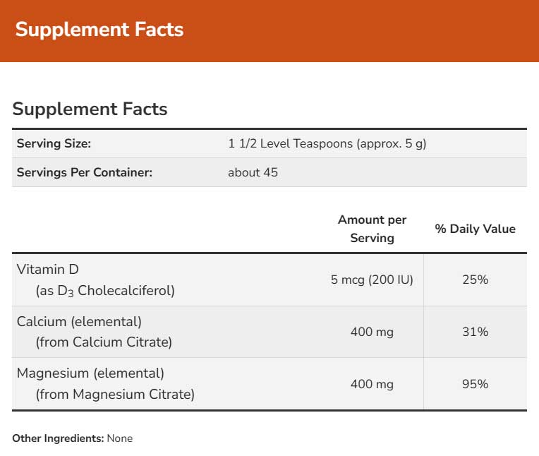 NOW Calcium & Magnesium Powder Ingredients
