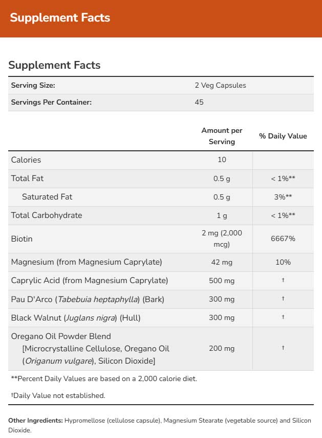 NOW Candida Support Ingredients