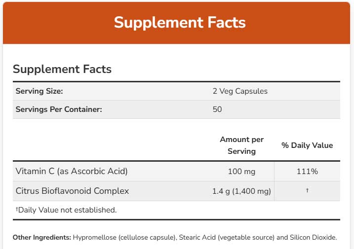 NOW Citrus Bioflavonoids Ingredients