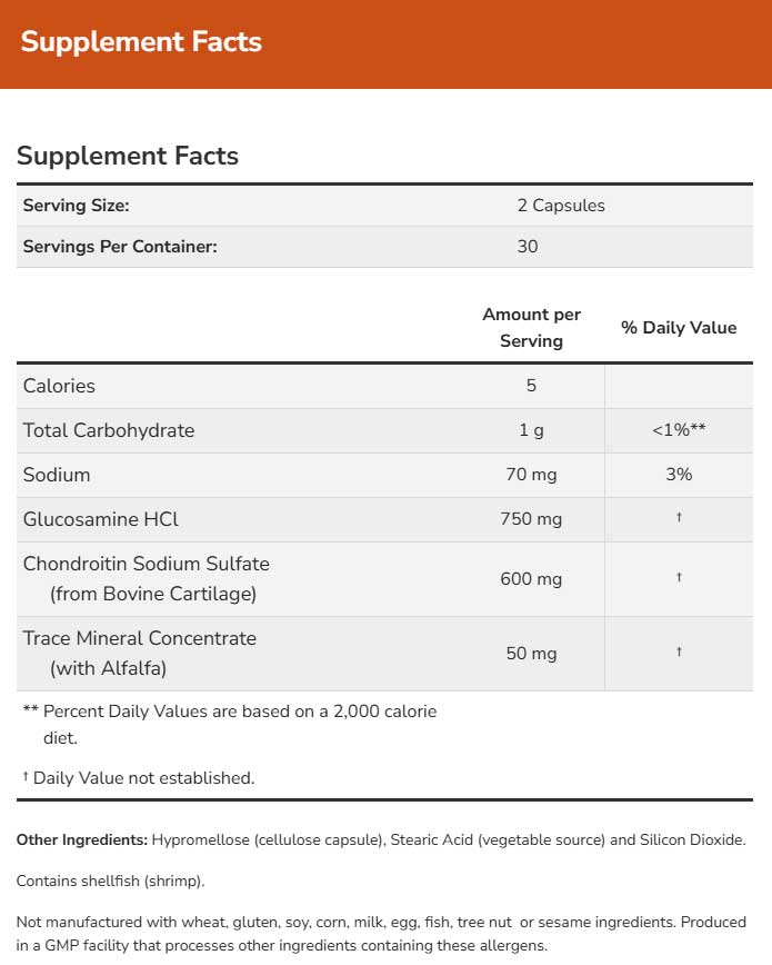 NOW Glucosamine & Chondroitin Ingredients
