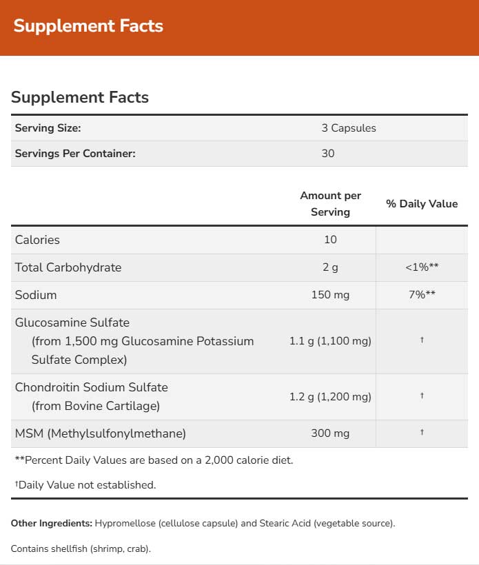 NOW Glucosamine & Chondroitin with MSM Ingredients