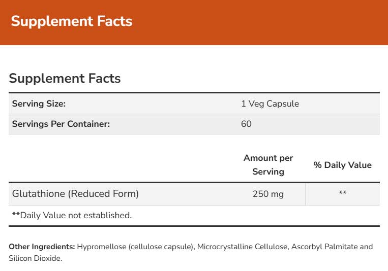 NOW Glutathione 250 mg Ingredients