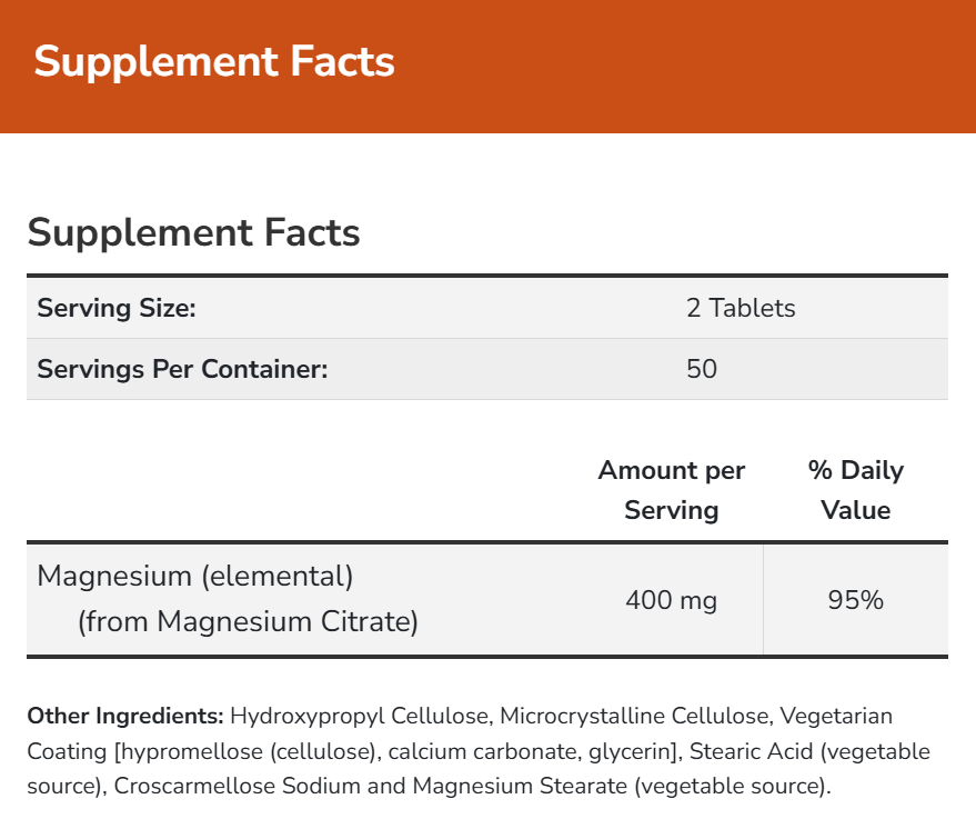 NOW Magnesium Citrate 200 mg Ingredients