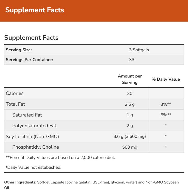 NOW Non-GMO Lecithin 1200 mg Ingredients