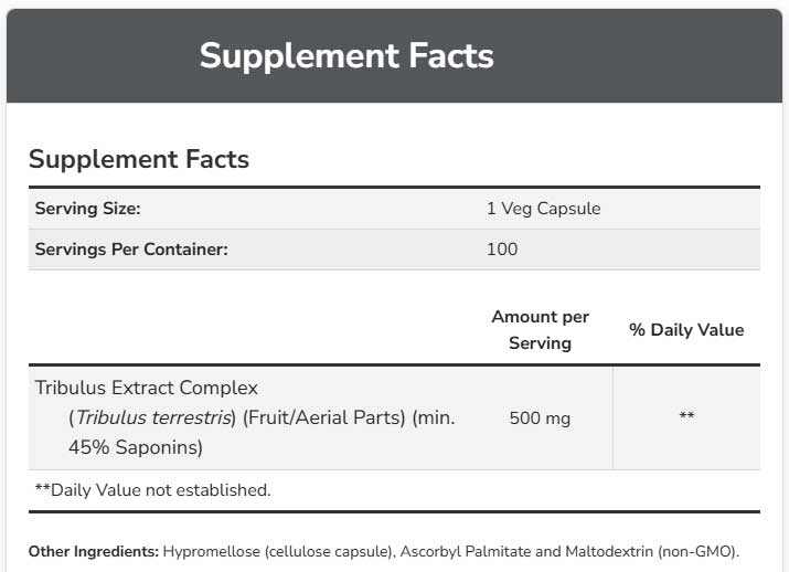NOW Sports Tribulus 500 mg Ingredients