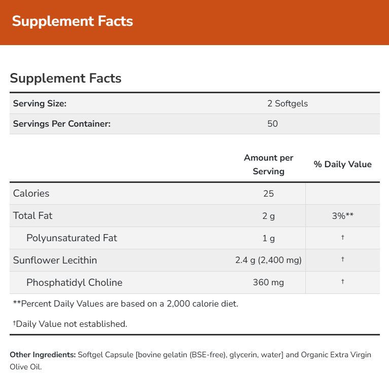 NOW Sunflower Lecithin 1200 mg Ingredients