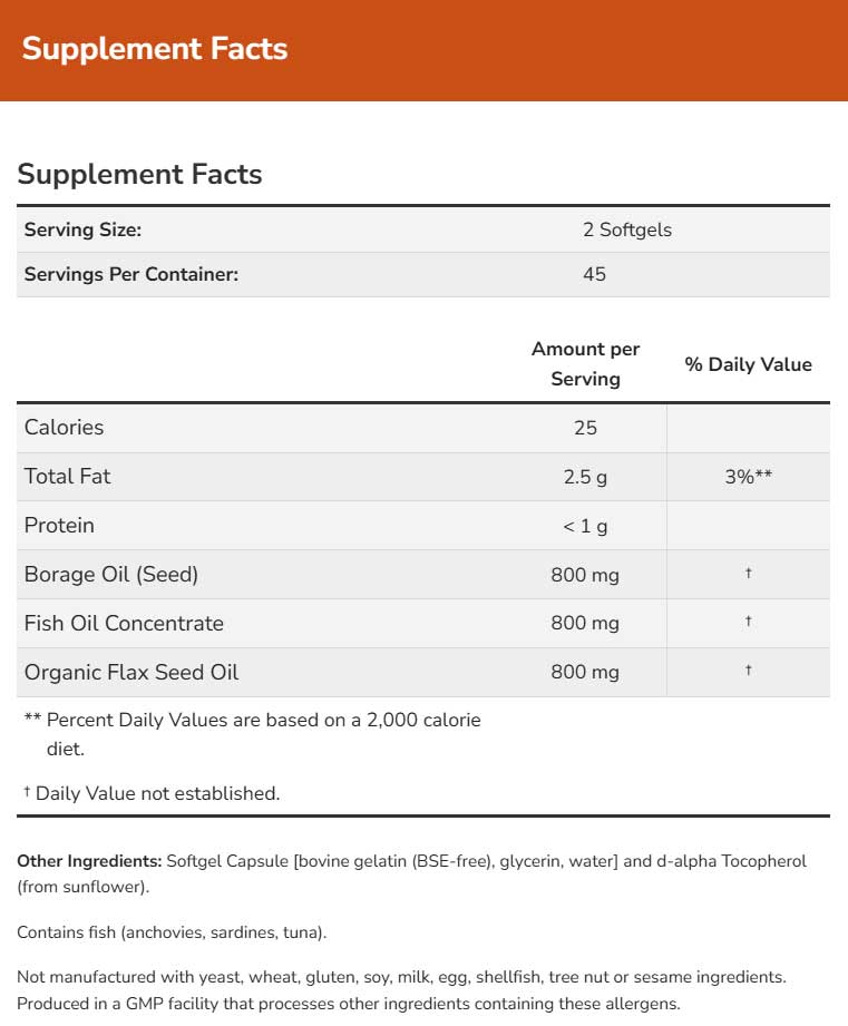 NOW Super Omega 3-6-9 Ingredients