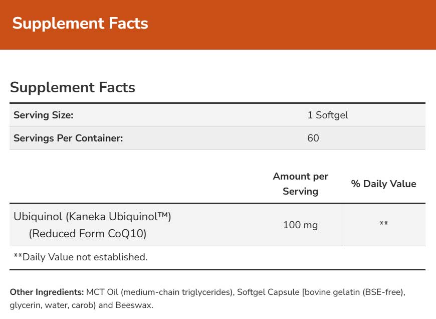 NOW Ubiquinol 100 mg Ingredients