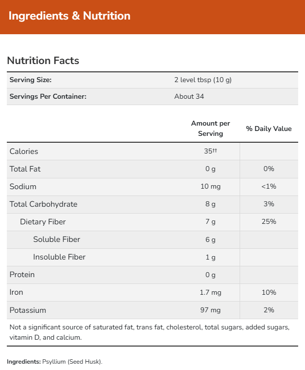 NOW Whole Psyllium Husks Ingredients
