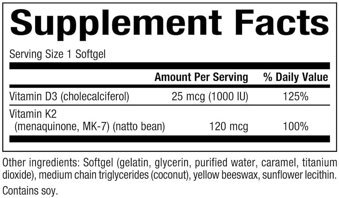 Natural Factors Vitamin D3 & K2 Ingredients