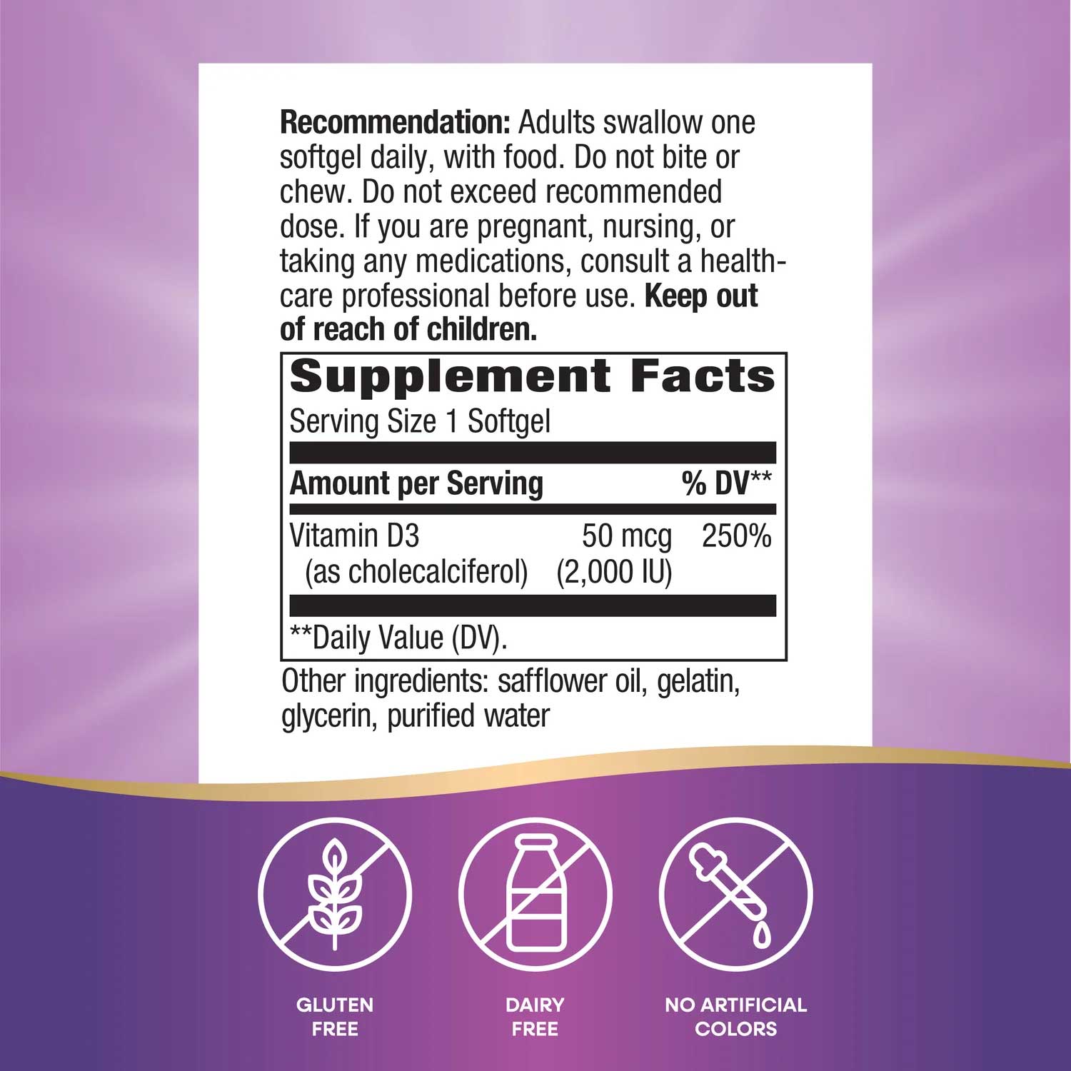Nature's Way Vitamin D3 (Formerly Vitamin D3 Extra Strength) Ingredients