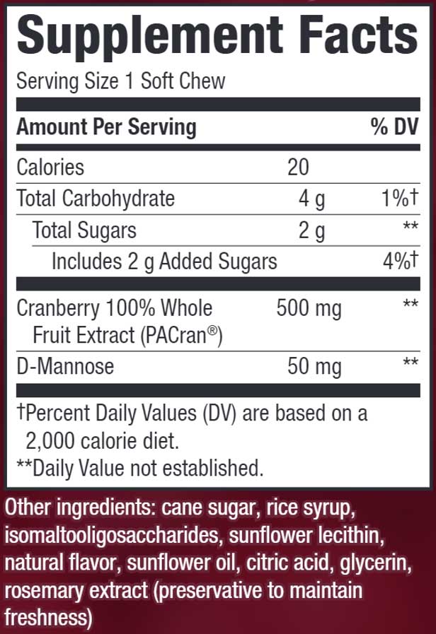 Nature's Way ActiFruit Cranberry Fruit Chew Ingredients
