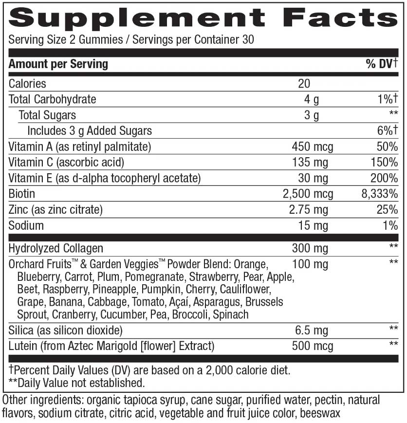 Nature's Way Alive Hair, Skin & Nails Premium Gummies Ingredients