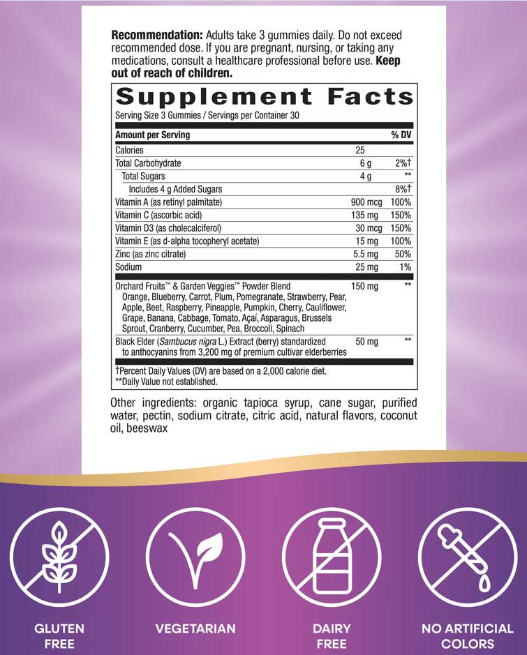 Nature's Way Alive! Immune Gummy with Elderberry Extract Ingredients